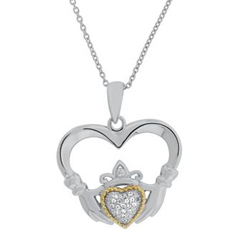 Rosabella Two Tone Sterling Silver Lab-Created White Sapphire Claddagh Pendant Necklace