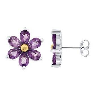 Two Tone Sterling Silver Amethyst Earrings