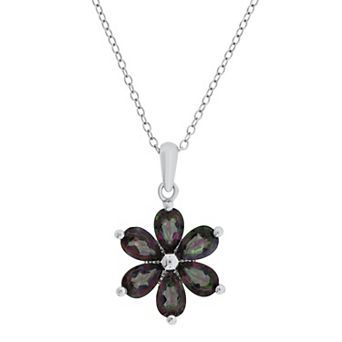 Sterling Silver Multicolored Quartz & White Topaz Flower Pendant Necklace