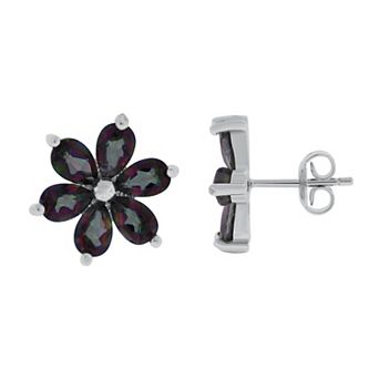 Sterling Silver Multicolored Quartz & White Topaz Flower Stud Earrings