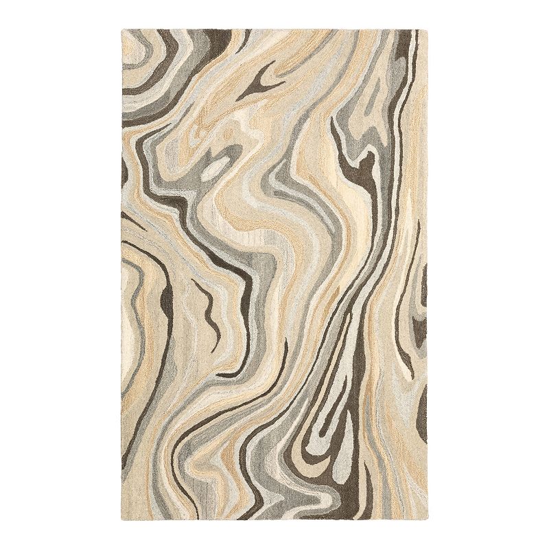 StyleHaven Anna Abstract Waves Wool Rug, Beig/Green, 2.5X8 Ft