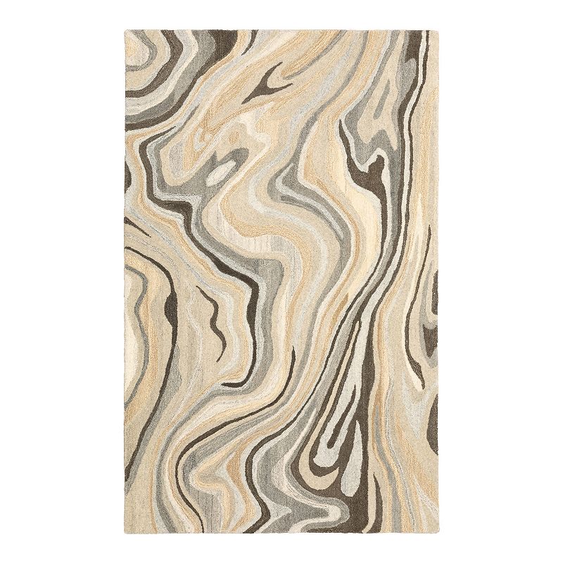 StyleHaven Anna Abstract Waves Wool Rug, Beig/Green, 5X8 Ft