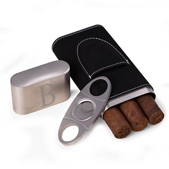 Monogrammed Finley Black Cigar Case & Cutter