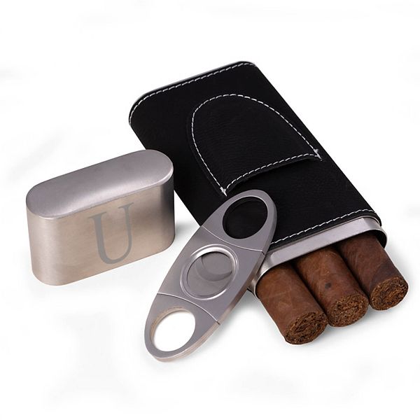Monogrammed Finley Black Cigar Case & Cutter