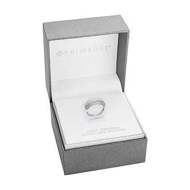 PRIMROSE Sterling Silver Cubic Zirconia Triple Row Ring
