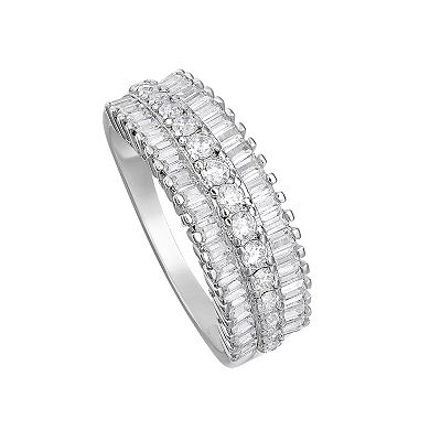 PRIMROSE Sterling Silver Cubic Zirconia Triple Row Ring
