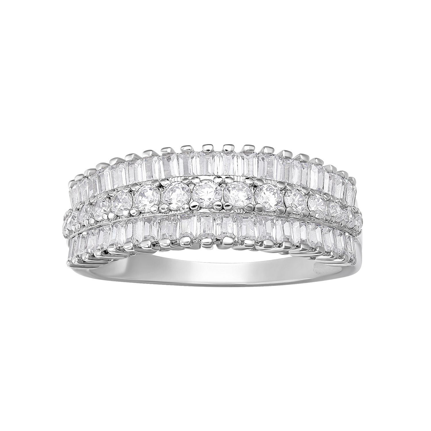 PRIMROSE Sterling Silver Cubic Zirconia Triple Row Ring - Sterling Clear (8)