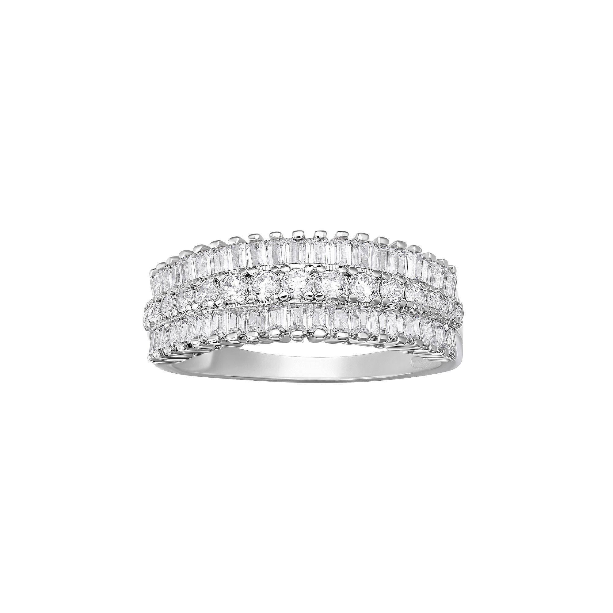 PRIMROSE Sterling Silver Cubic Zirconia Triple Row Ring, Womens, Size: 8, 