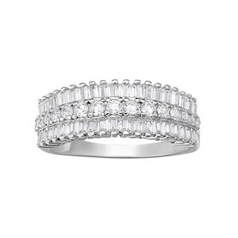 PRIMROSE Sterling Silver Cubic Zirconia Triple Row Ring