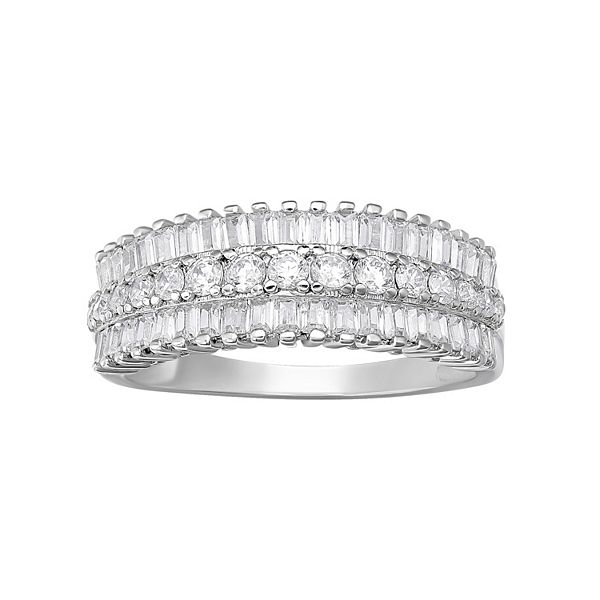 PRIMROSE Cubic Zirconia Triple Row Ring - Sterling Clear (8)