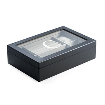 Charlotte Monogrammed Black Wood Jewelry Box
