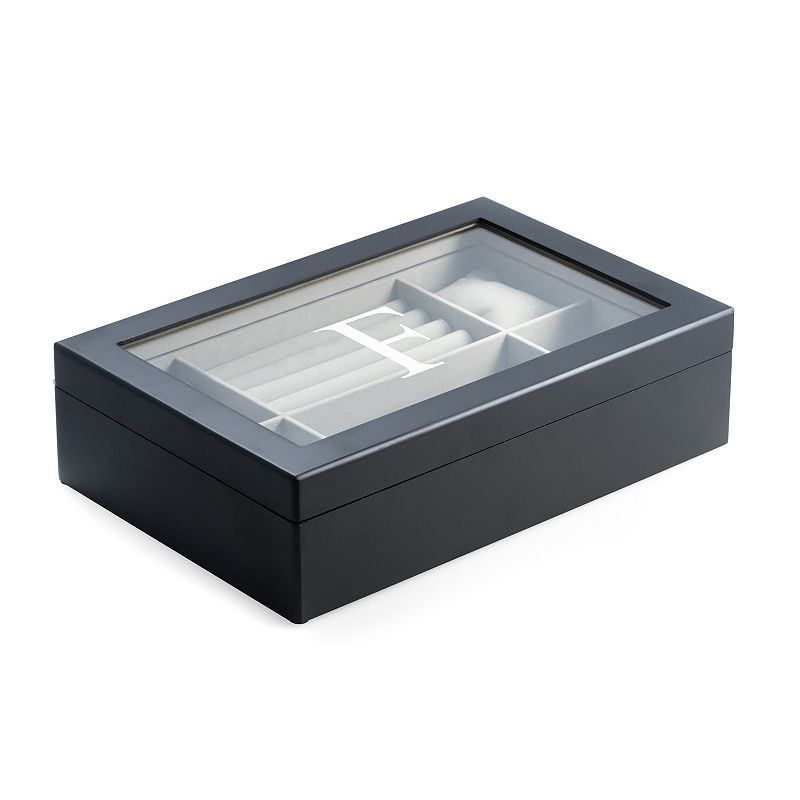 Charlotte Monogrammed Black Wood Jewelry Box, Adult Unisex, F