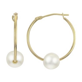 PearLustre by Imperial 14Kt Gold Freshwater Cultured Pearl Hoop Earrings