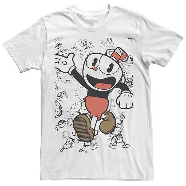 Men's Cuphead Walking Portrait Sketch Collage Tee