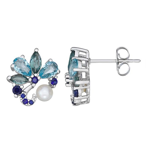 925 Sterling Silver Rhodium-plated Polished & Textured Swiss Blue Topaz & Black Sapphire Earring Jacket 925 Sterling Silver Rhodium-plated Polished & Textured Swiss Blue Topaz & Black Sapphire Earring Jacket