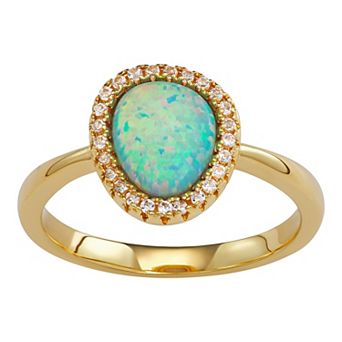 Classic Treasures 18K Gold over Sterling Silver Lab-Created Opal & White Sapphire Ring