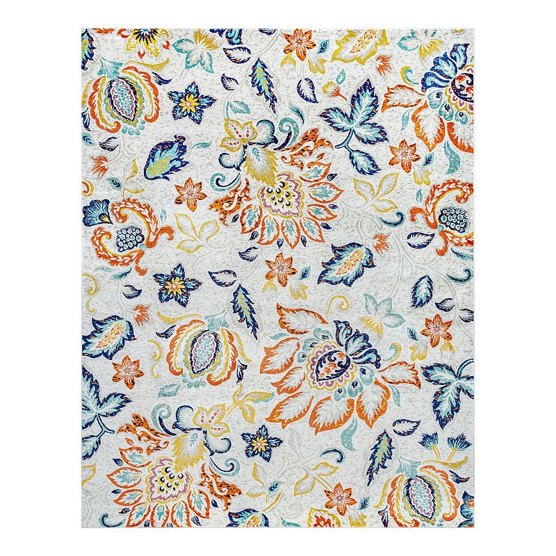 KHL Rugs Elena Floral Indoor Area Rug, White, 5X7 Ft