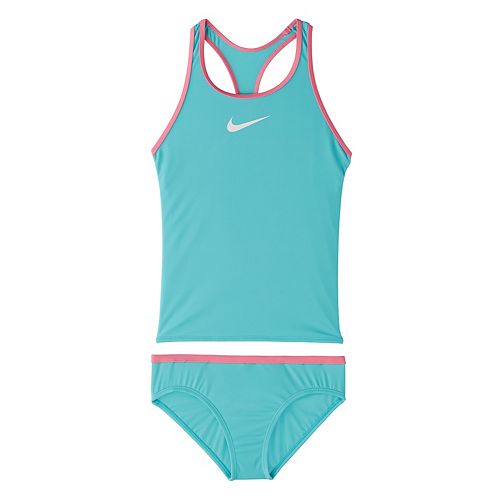Girls Nike Essential Racerback Tankini and Bottoms Swimsuit Set