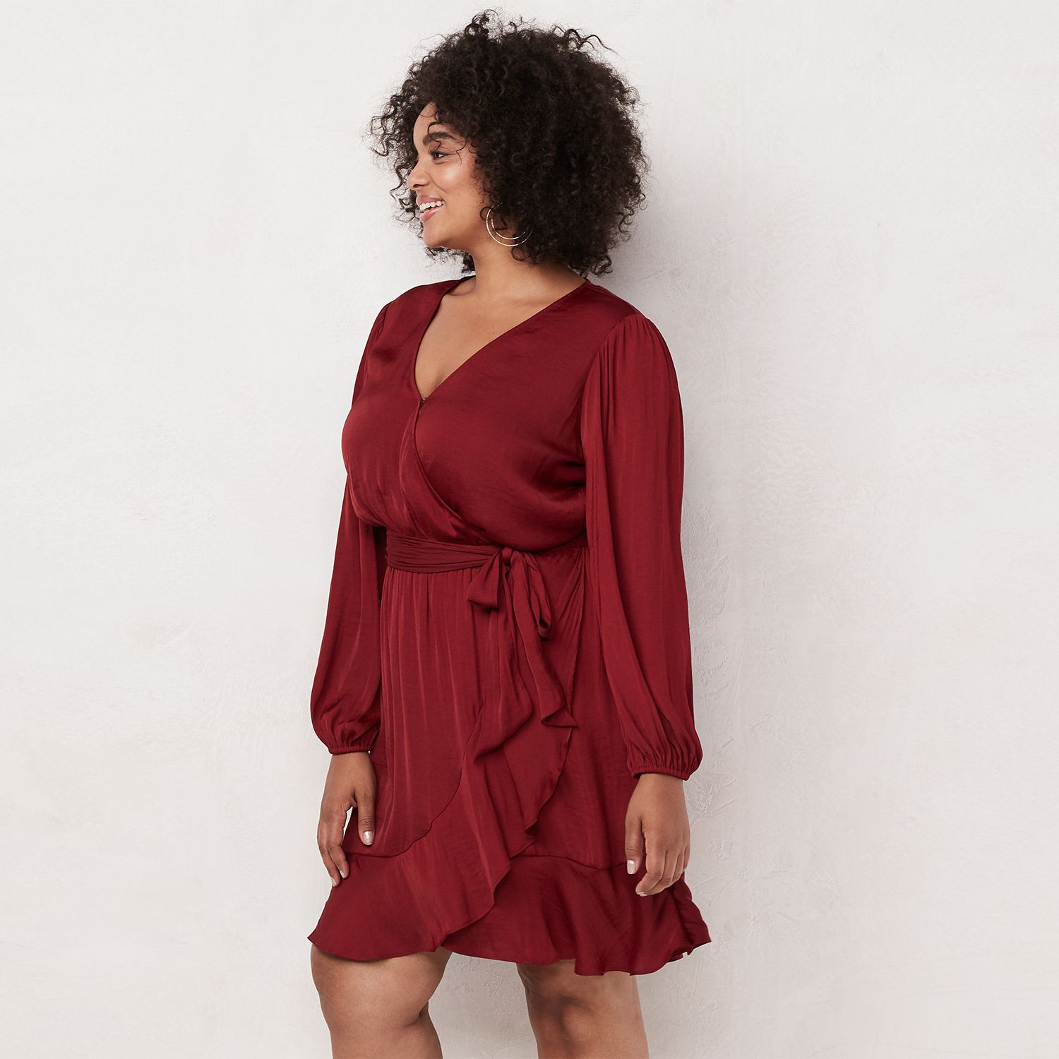 women's lc lauren conrad balloon sleeve wrap dress