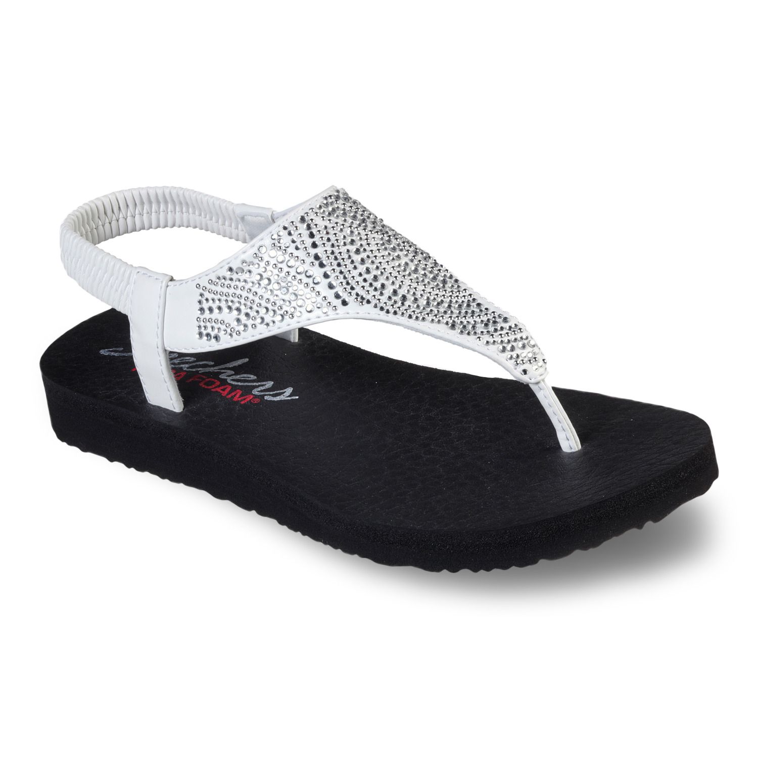 skechers yoga foam sandals white