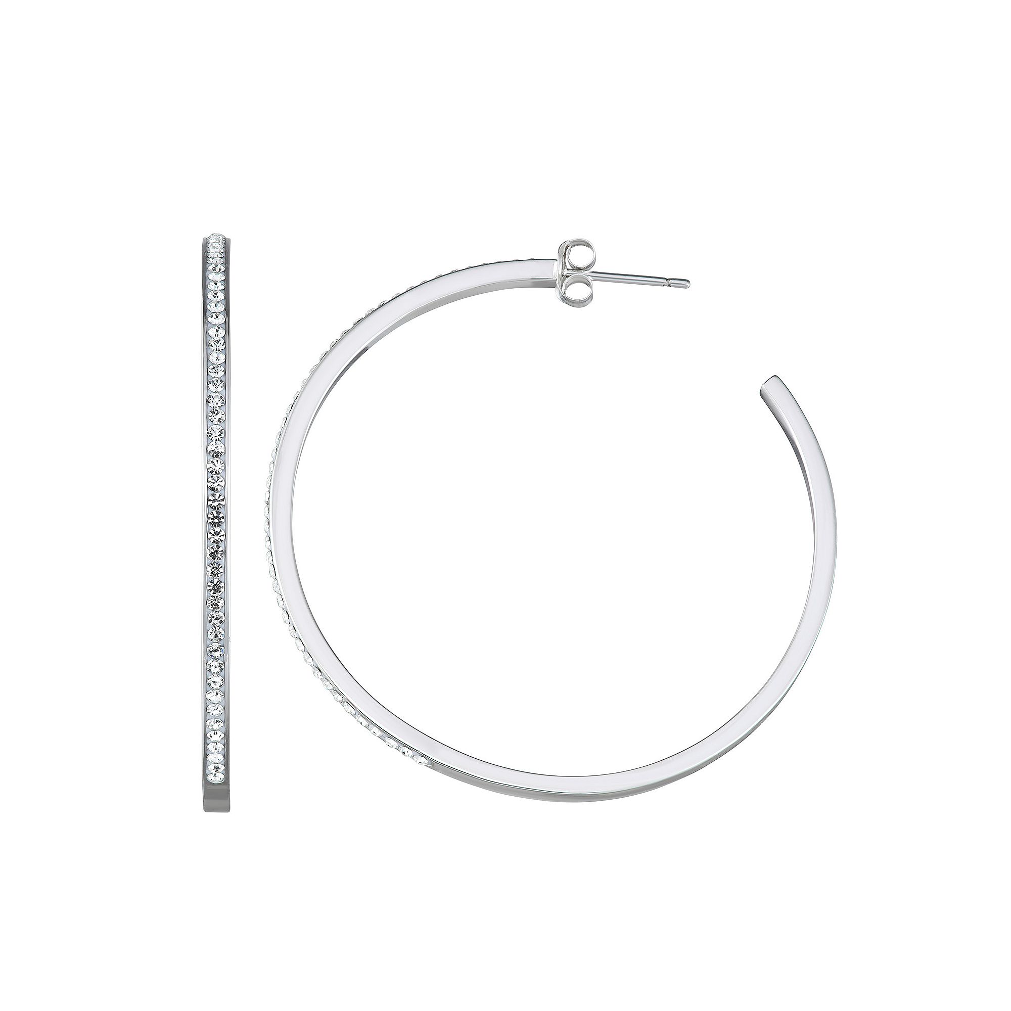 Chrystina Crystal Round Hoop Earrings, Womens, Silver Tone
