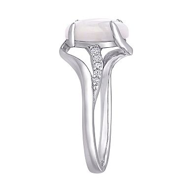 Stella Grace Sterling Silver 1/10 Carat T.W Diamond & White Opal Fashion Ring