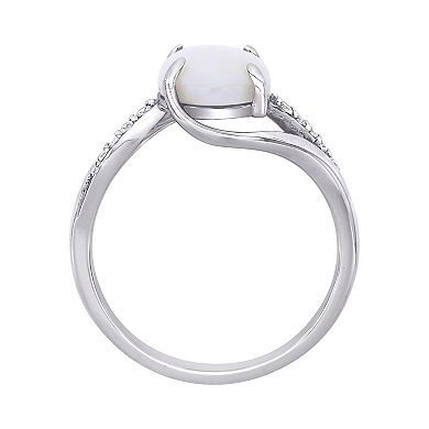 Stella Grace Sterling Silver 1/10 Carat T.W Diamond & White Opal Fashion Ring
