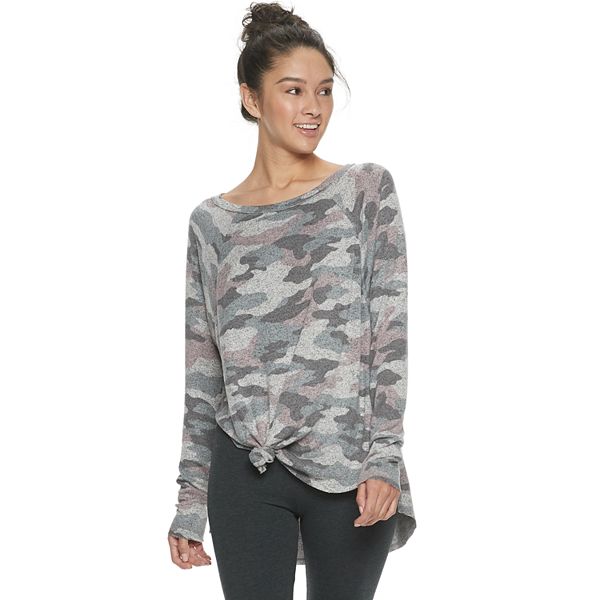 Free People Arielle Print Long Sleeve Tee In Charcoal Combo - XS