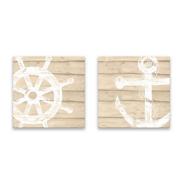 Artissimo Wheel Anchor On Wood Canvas Wall Art