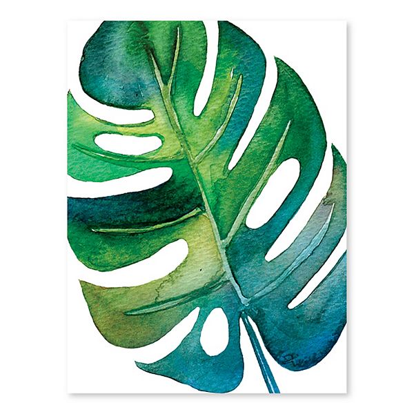 Artissimo Watercolor Philodendron Leaf Tropical Leaf Canvas Wall Art