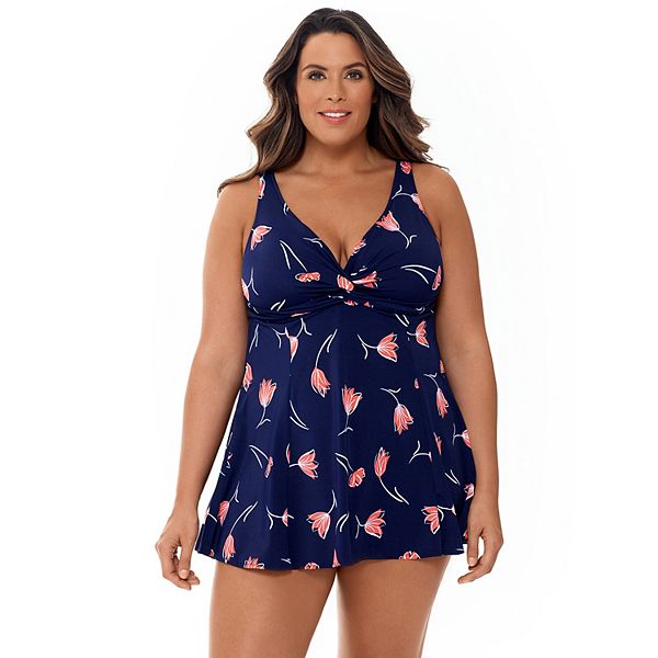 Plus Size Croft & Barrow® Print Twist-Neck One-Piece Swimdress