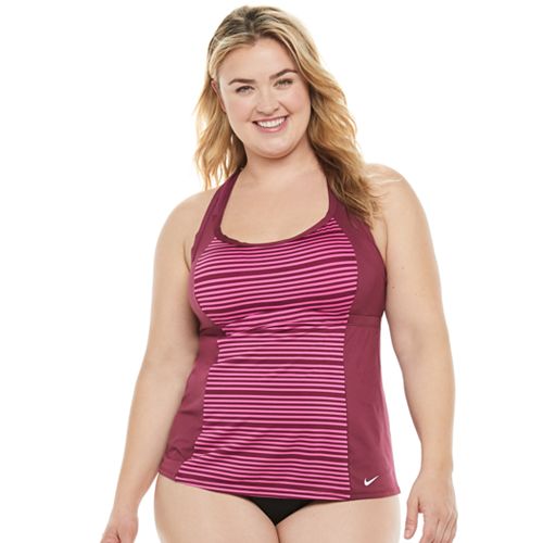 plus size nike striped racerback tankini top