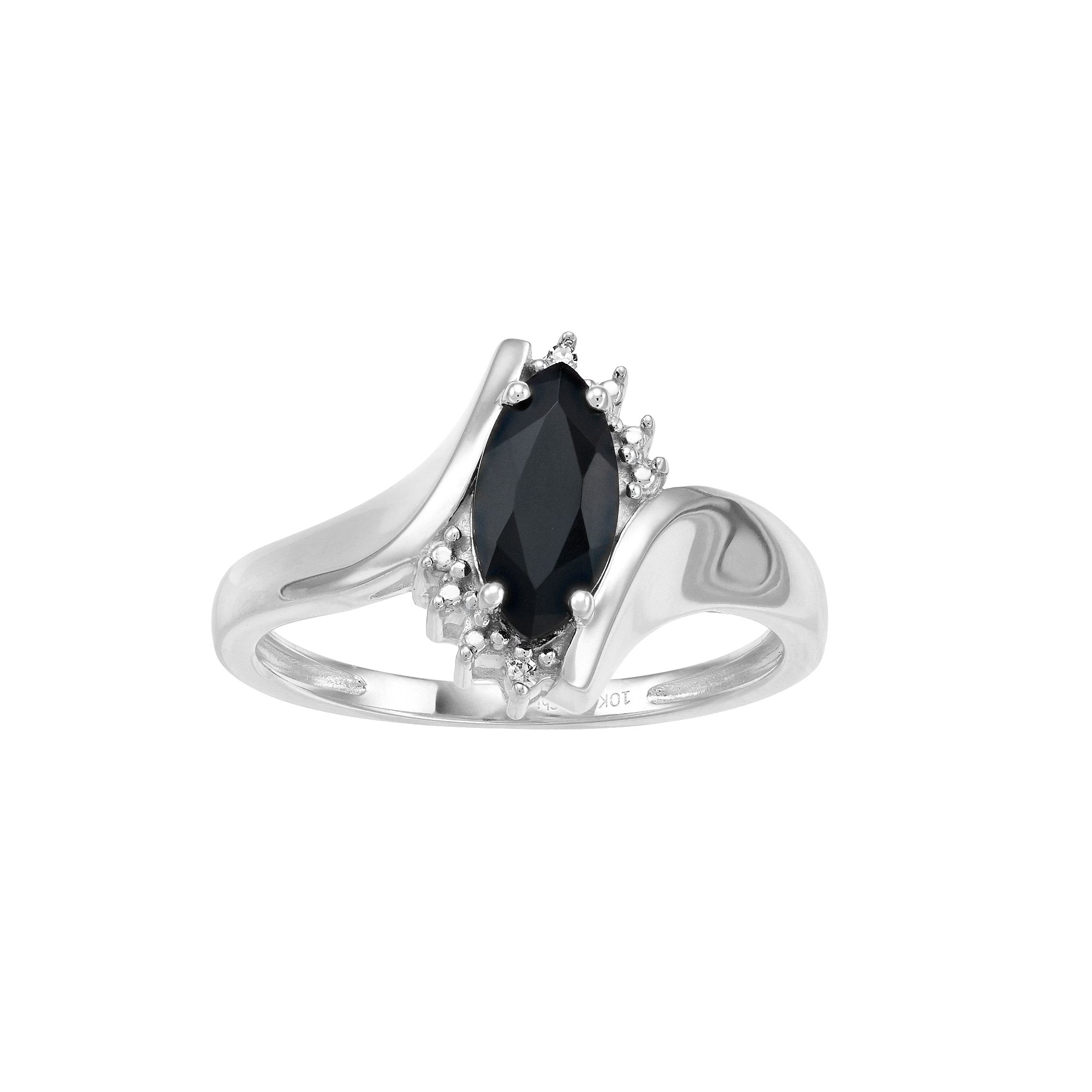 Gemminded 10k Gold Onyx & Diamond Accent Bypass Ring, Womens, Size: 6, Whi