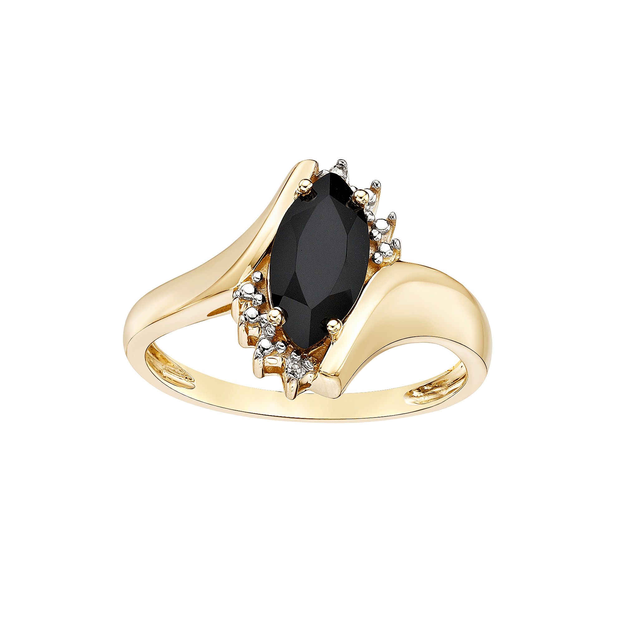 Gemminded 10k Gold Onyx & Diamond Accent Bypass Ring, Womens, Size: 5, Yel
