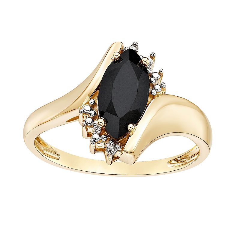 10k Gold Onyx & Diamond Accent Bypass Ring, Womens, Size: 6, Black