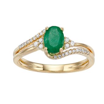 Gemminded 10k Gold Emerald & 1/8 Carat T.W. Diamond Ring