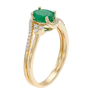 Gemminded 10k Gold Emerald & 1/8 Carat T.W. Diamond Ring