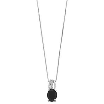Gemminded Sterling Silver Onyx & White Topaz Oval Pendant Necklace