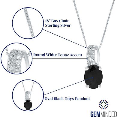 Gemminded Sterling Silver Onyx & White Topaz Oval Pendant Necklace