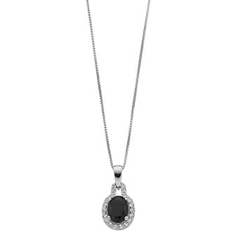 Gemminded Sterling Silver Onyx & White Topaz Oval Halo Pendant