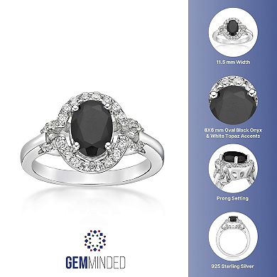 Gemminded Sterling Silver Onyx & White Topaz Oval Halo Ring