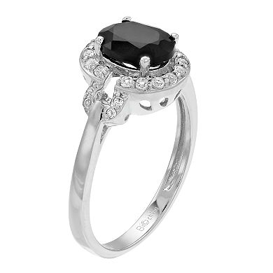 Gemminded Sterling Silver Onyx & White Topaz Oval Halo Ring