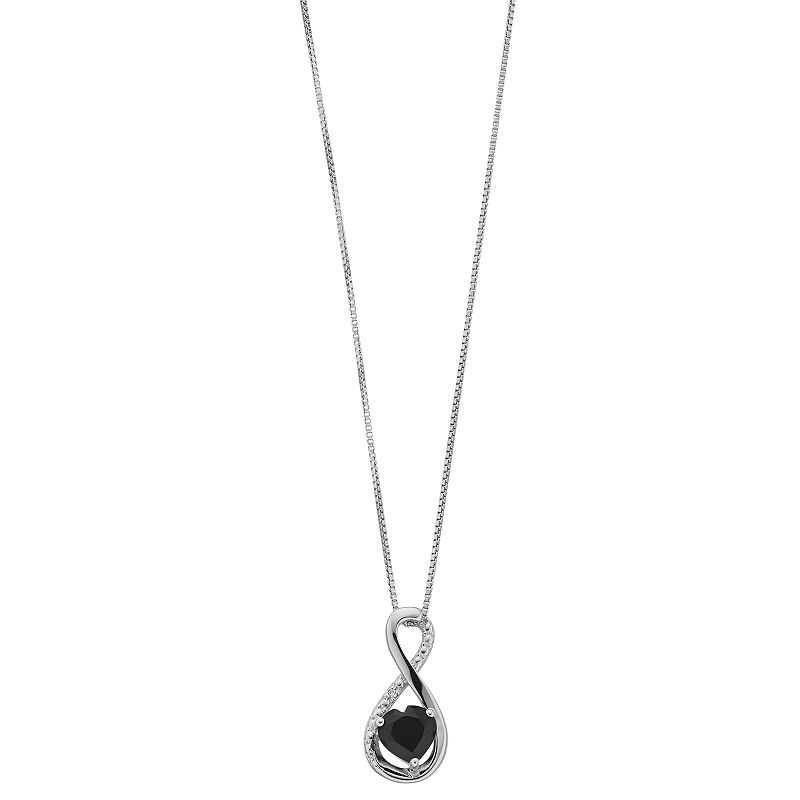 Sterling Silver Onyx Heart & White Topaz Pendant, Womens, Size: 18, Bla