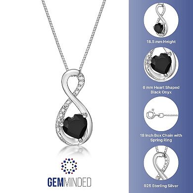 Gemminded Sterling Silver Onyx Heart & White Topaz Pendant