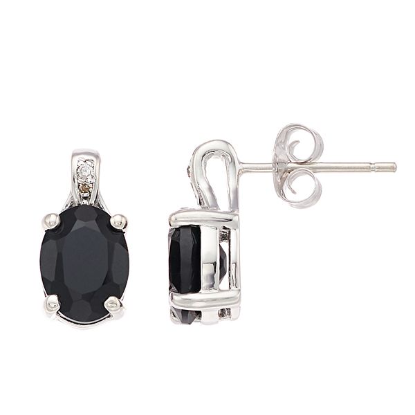 Onyx Stud Earrings-6m-black Silver Earrings-for Women-men-flat