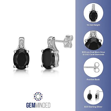 Gemminded Sterling Silver Onyx & Diamond Accent Stud Earrings