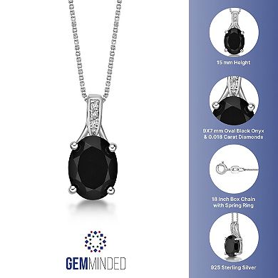 Gemminded Sterling Silver Onyx & Diamond Accent Oval Pendant