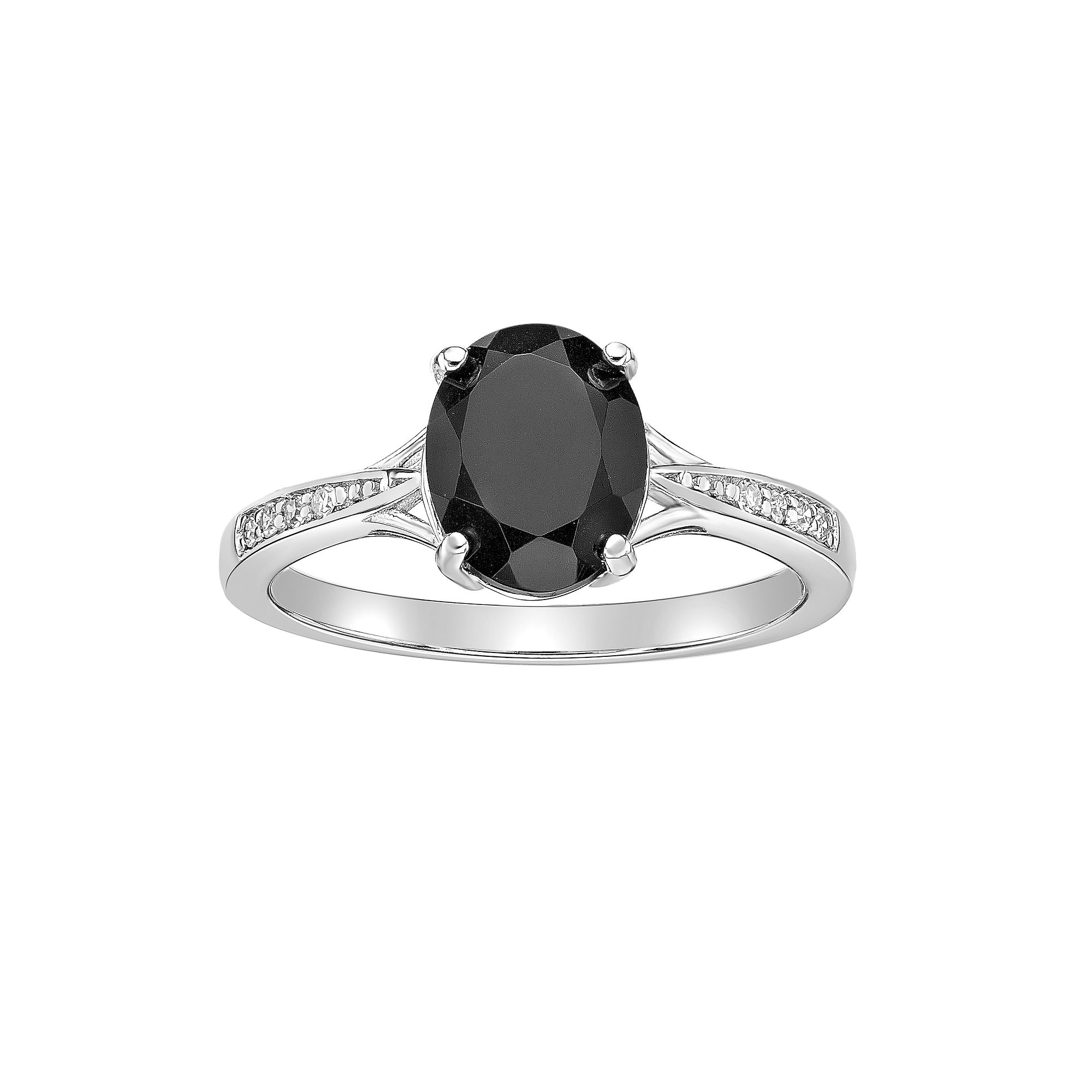 Gemminded Sterling Silver Onyx & Diamond Accent Oval Ring, Womens, Size: 5