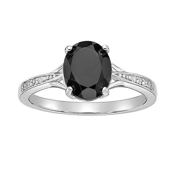 Sterling Silver Onyx Diamond Accent Oval Ring