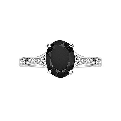 Gemminded Sterling Silver Onyx & Diamond Accent Oval Ring
